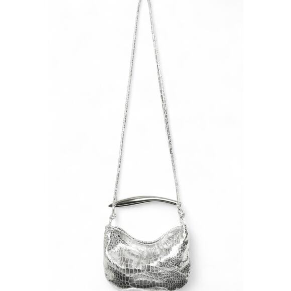 Walter Baker Hazel Mini Hobo in Platinum Croc Embossed (W9123) - Picture 1 of 4